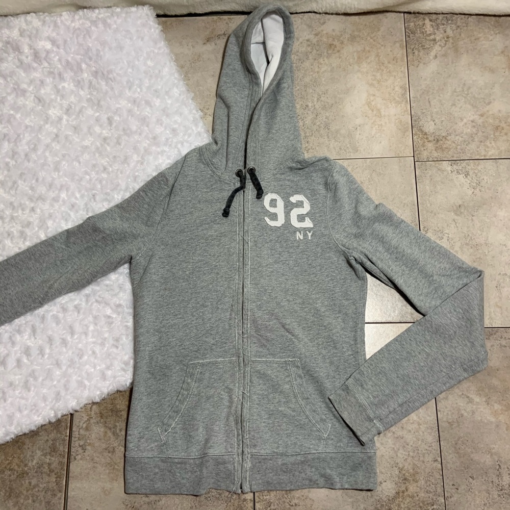 A&F Gray Full Zip Hooded Sweatshirt